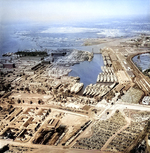 Aerial view of the Reserve Fleet Basin at the Philadelphia Navy Yard, Pennsylvania, United States, 19 May 1955