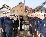 Commander Samuel Bussey at the commissioning ceremony of USS Barbero, Mare Island Naval Shipyard, Vallejo, California, United States, 26 Jul 1948