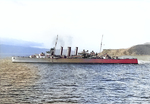 HMAS Canberra leaving Wellington, New Zealand, en route for the invasion of Guadalcanal and Tulagi in the Solomon Islands, 22 Jul 1942