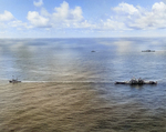 Canberra and Houston being towed by USS Munsee and USS Pawnee toward Ulithi, Caroline Islands, Oct 1944