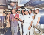 Eisenhower touring the galley of USS Canberra while en route to Bermuda, 14 Mar 1957