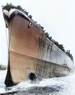 Launching of Canberra, Bethlehem Steel Company Fore River Shipyard, Quincy, Massachusetts, United States, 19 Apr 1943