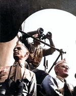 Officers and men at the bridge of USS Cero, Groton, Connecticut, United States, Jul-Aug 1943