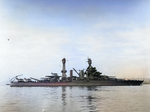 Colorado off the Puget Sound Navy Yard, Bremerton, Washington, United States, 9 Feb 1942; note three Vought OS2U Kingfisher floatplanes on her catapults