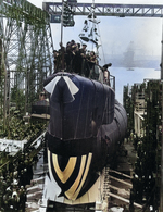 Launching of submarine Escolar, Philadelphia, Pennsylvania, United States, 18 Apr 1943, photo 1 of 2