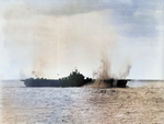 USS Essex under Japanese attack, off Japan, 19 Mar 1945