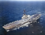 USS Essex underway, 22 Jun 1967; note 12 S-2E Tracker aircraft and 4 E-1B Tracer aircraft on board