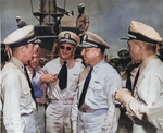 Vice Admiral Charles Lockwood aboard USS Flying Fish, Pearl Harbor, US Territory of Hawaii, 4 Jul 1945