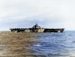 Franklin in the Mariana Islands, 1 Aug 1944; photograph taken from carrier Hornet