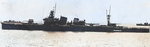 Furutaka with her rails manned, probably during the naval review off Yokohama, Japan, 25 Aug 1933; stripes on smokestake noted her membership in the 6th Sentai (Squadron)