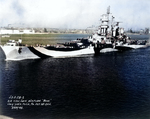 Port bow view of large cruiser Guam, Philadelphia Naval Yard, Pennsylvania, United States, 25 Oct 1944