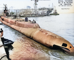 Stern view of USS Harder, Mare Island Navy Yard, Vallejo, California, United States, 7 Feb 1944