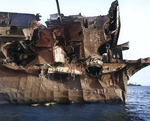 Independence showing atomic bomb damage off Bikini Islands, 1 Jul 1946, photo 2 of 2