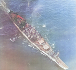 Aerial view of USS Iowa underway, 10 Jun 1944