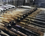 Koryu-class submarines, along with at least three other classes, at Kure Naval Arsenal, Japan, 19 Oct 1945, photo 2 of 2