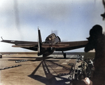 French TBM-3E Avenger aircraft preparing to be launched aboard carrier La Fayette, 1950s