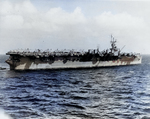 USS Langley at anchor in Kwajalein Lagoon, 8 Feb 1944