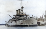 USS Mississippi (foreground) and USS Idaho (background) fitting out at William Cramp and Sons, Philadelphia, Pennsylvania, United States, 1907-1908