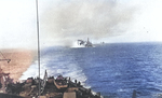 Battleship Massachusetts bombarding Kamaishi, Iwate, Japan, 9 Aug 1945