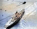 Battleship Massachusetts entering Boston Harbor, Massachusetts, United States, 12 May 1942