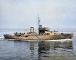 Corvette USS Intensity, formerly the Canadian-built HMS Milfoil, underway, circa mid-1943