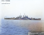 USS Montpelier at Mare Island Navy Yard, California, United States following overhaul, 18 Oct 1944, photo 2 of 2; note camouflage Measure 32, Design 11a