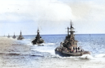 US Navy Task Group 38.3 entering Ulithi anchorage in a column following strikes in Philippine Islands, 24 Dec 1944, photo 7 of 7