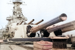 Sailors working around the main turrets aboard USS North Carolina, circa mid-1945