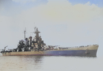 USS North Carolina at anchor, 1945