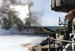 USS North Carolina firing her main batteries, date unknown