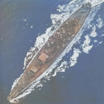 Aerial view of USS North Carolina, off the US east coast, 17 Apr 1942, photo 1 of 3