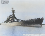 Starboard bow view of USS North Carolina, Pearl Harbor Navy Yard, US Territory of Hawaii, 16 Nov 1942