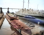 Submarine Parche, with her conning tower removed, at Mare Island Naval Shipyard, Vallejo, California, United States, Dec 1969