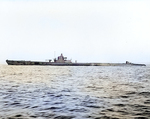 USS Permit off Mare Island Navy Yard, California, United States, 13 Jan 1943, photo 2 of 2; note newly installed port-side external torpedo tube