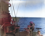 Column of American cruisers Phoenix (where the photo was taken), Boise, Denver, Cleveland, and Montpelier, off Corregidor, Luzon, Philippine Islands, 13 Feb 1945