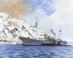 Submarine tender USS Holland off US Territory of Alaska with submarines USS Pollack and USS Porpoise, circa late 1930s