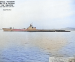 Port view of USS Pompon off Mare Island Naval Shipyard, California, United States, 18 Nov 1944