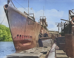 A submarine, possibly the future USS Puffer, under construction at Manitowoc, Wisconsin, United States, Aug 1942