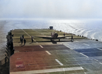 SNJ Texan aircraft having just landed on USS Sable, Lake Michigan, United States, 10 Jun 1943