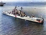 USS Saint Paul, USS Bennington, and another carrier at the First Fleet Review, Long Beach Harbor, California, United States, 14 Sep 1956