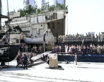 Japanese working party rigging the gangway for USS San Diego, Yokosuka, Japan, 30 Aug 1945