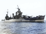 Cruiser San Francisco off Mare Island Navy Yard, California, United States, 13 Oct 1944; note camouflage Measure 33, Design 13d