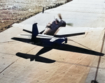 A damaged TBF-1 Avenger aircraft of US Navy squadron VT-8 having just landed on USS Saratoga, Aug 1942