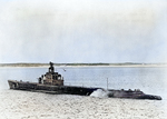 USS Snook operating near shore, circa 1943