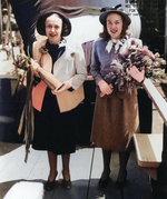 Sponsor Mrs. A. A. Gieselmann and Maid of Honor Miss Jean Gieselmann at the launching of Spot, Mare Island Naval Shipyard, Vallejo, California, United States, 19 May 1944