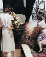 Mrs. M. S. Tisdale christening submarine Springer, Mare Island Naval Shipyard, Vallejo, California, United States, 3 Aug 1944