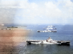 USS Wasp, USS Yorktown, USS Hornet, USS Hancock, USS Ticonderoga, and other warships at Ulithi Atoll, Caroline Islands, 8 Dec 1944, photo 1 of 3