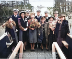 Group photograph of the launching party of submarine Trepang, Mare Island Naval Shipyard, California, United States, 23 Mar 1944; Commander Roy Davenport at center