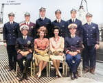 Commissioning party of USS Trepang, Mare Island Naval Shipyard, California, United States, 22 May 1944; Commander Roy Davenport seat at left of photograph