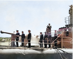 Admiral Edwards reading the Presidential Unit Citatition aboard submarine Tunny, 26 Apr 1946